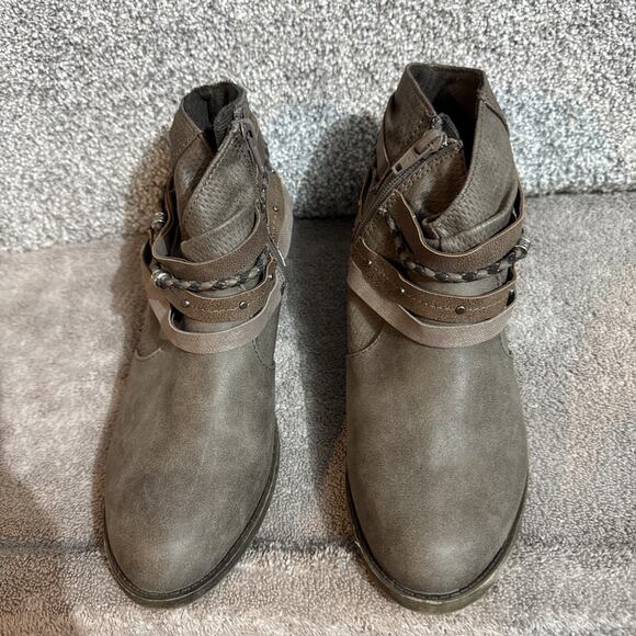 Retro Y2K SO Ankle Boots Womens 8 Boho Western Biker Braided Strap Faux Leather - Picture 4 of 11